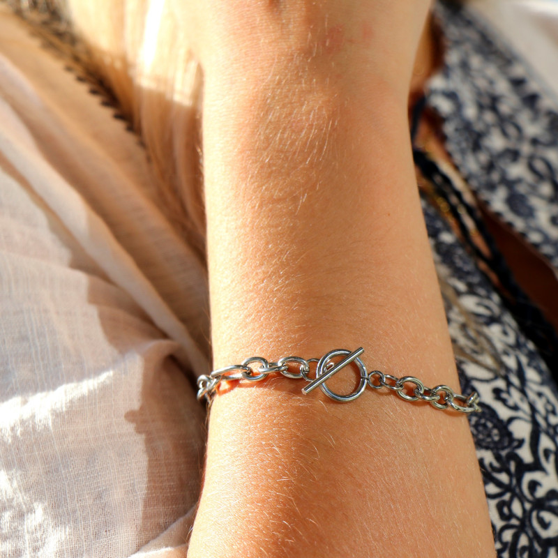 Bracelet maille forçat alternée acier