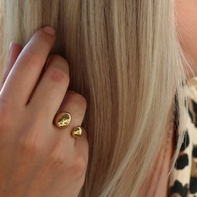 Bague design ouverte acier doré