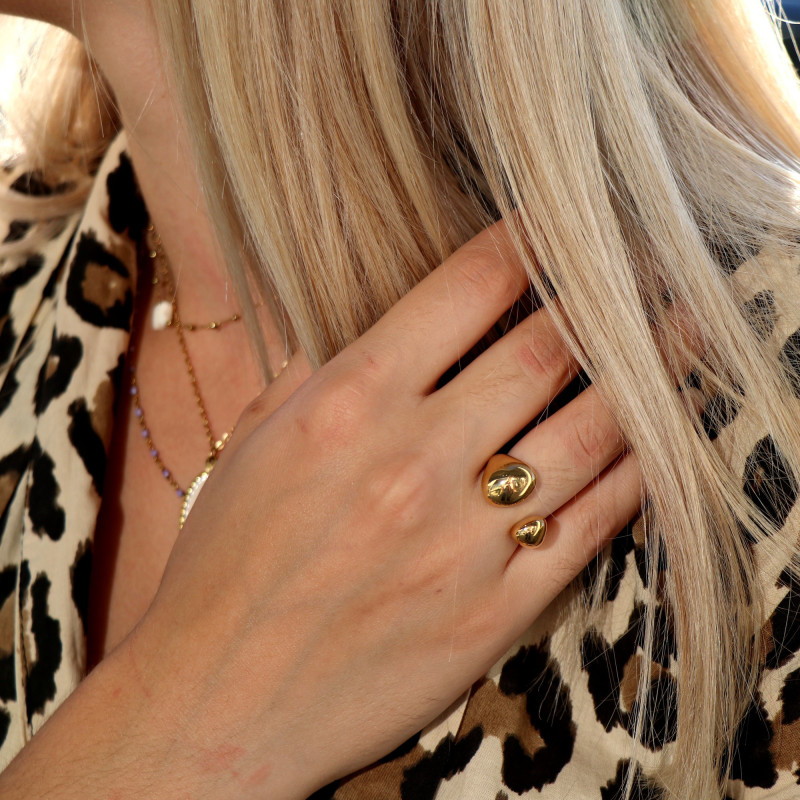 Bague design ouverte acier doré