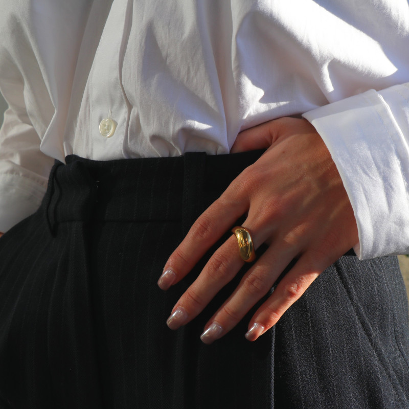 Bague vague acier doré