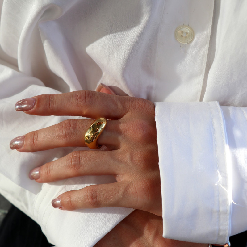 Bague vague acier doré