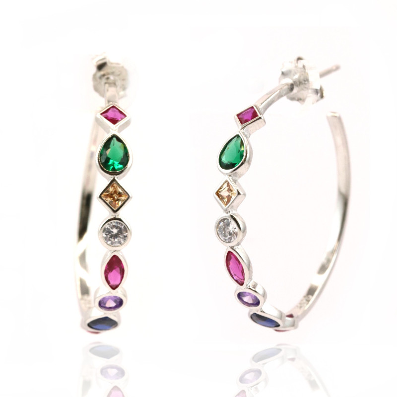Créoles multicolores - Argent 925