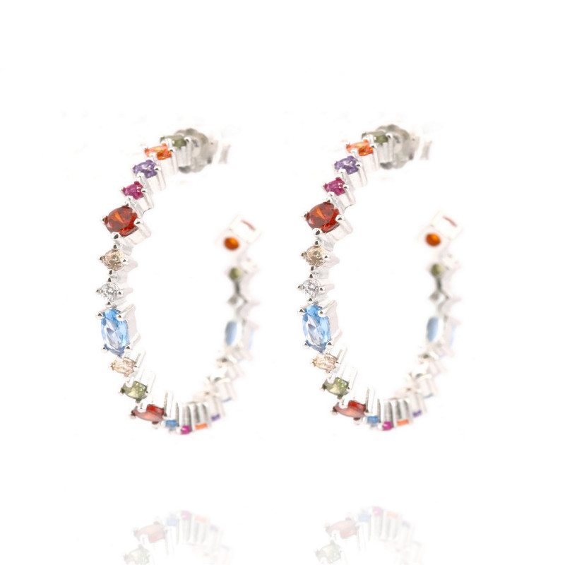 Créoles zircons multicolores - Argent 925