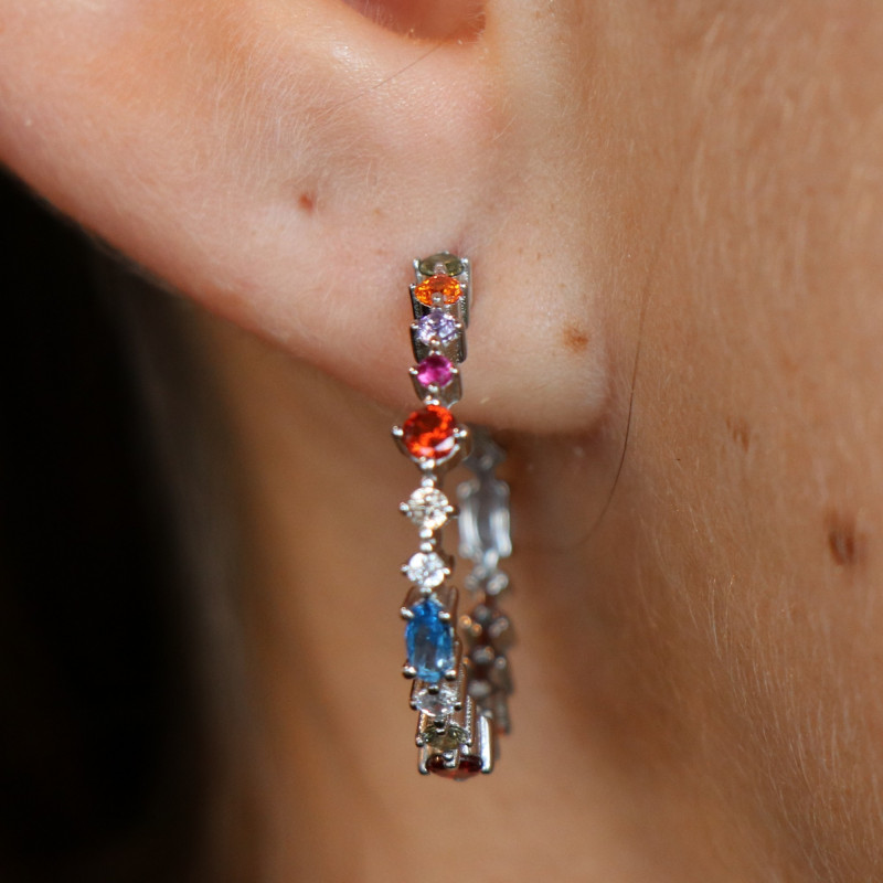 Créoles zircons multicolores - Argent 925