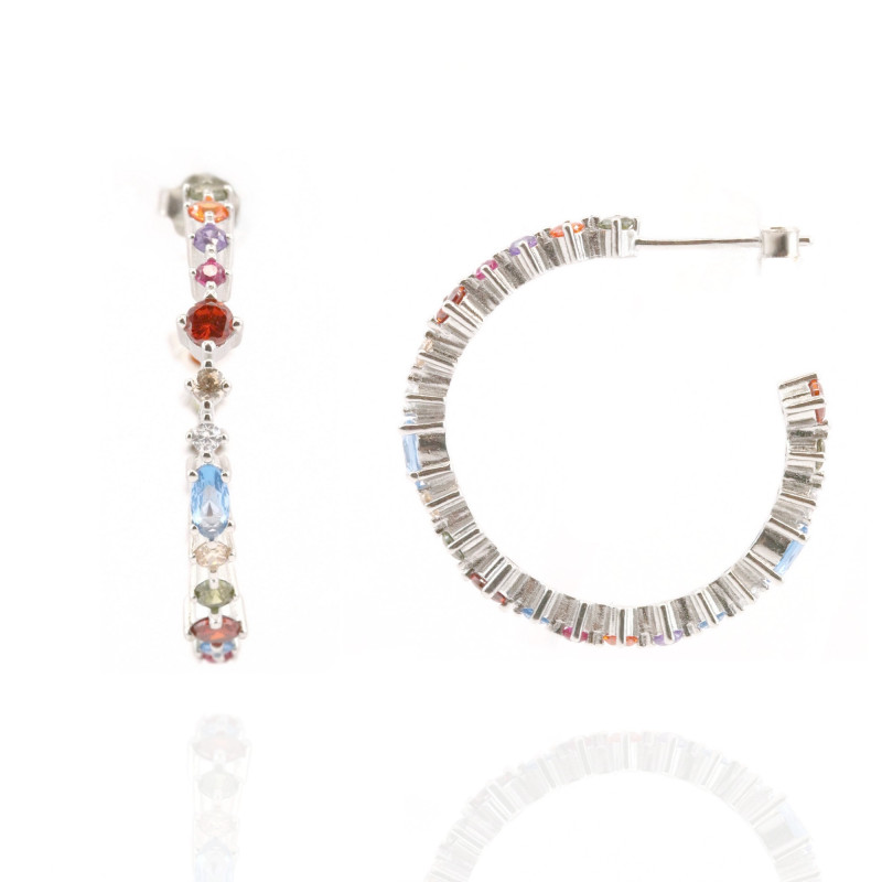 Créoles zircons multicolores - Argent 925