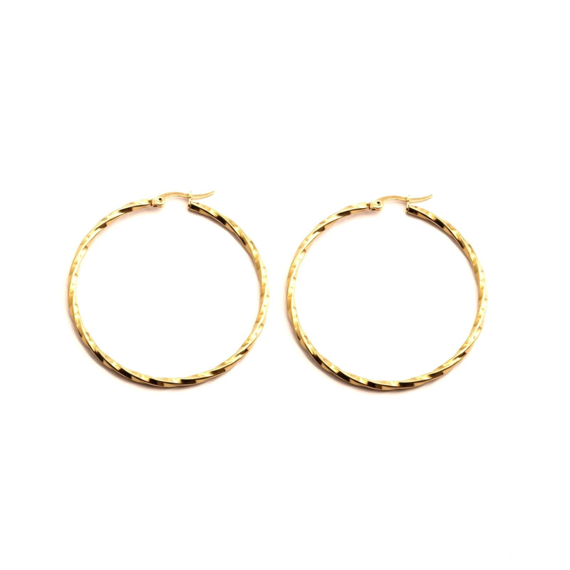 Créoles torsadées acier doré 40mm