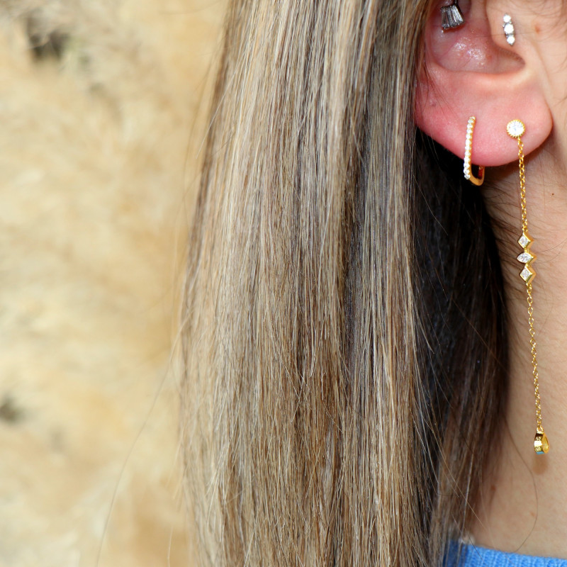 Boucles clous Oz longue chaîne Arg925 doré