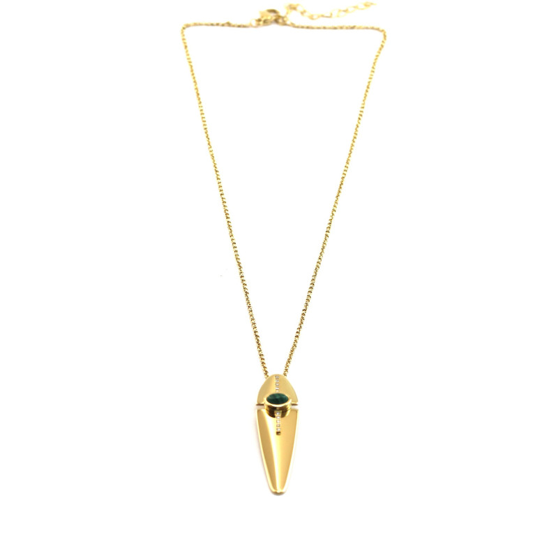 Collier acier doré forme ethnique + pierre