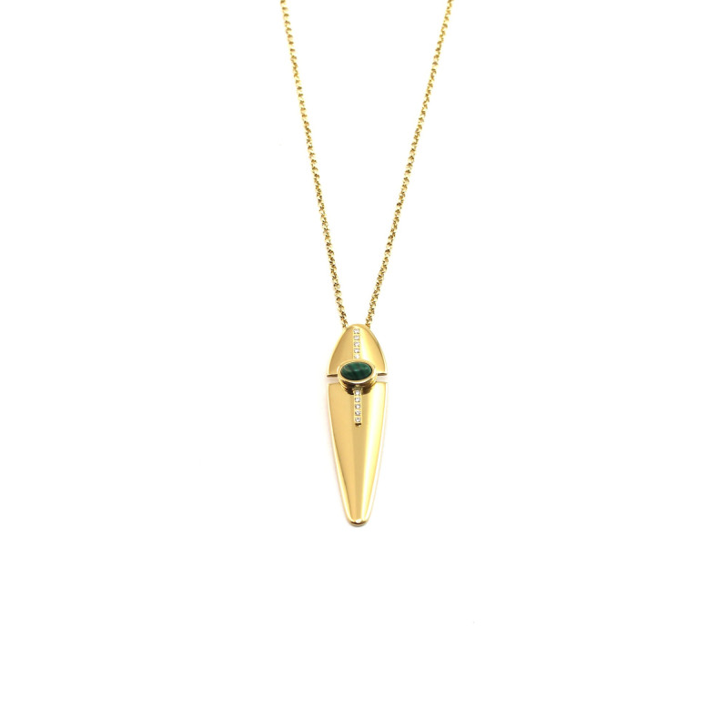 Collier acier doré forme ethnique + pierre