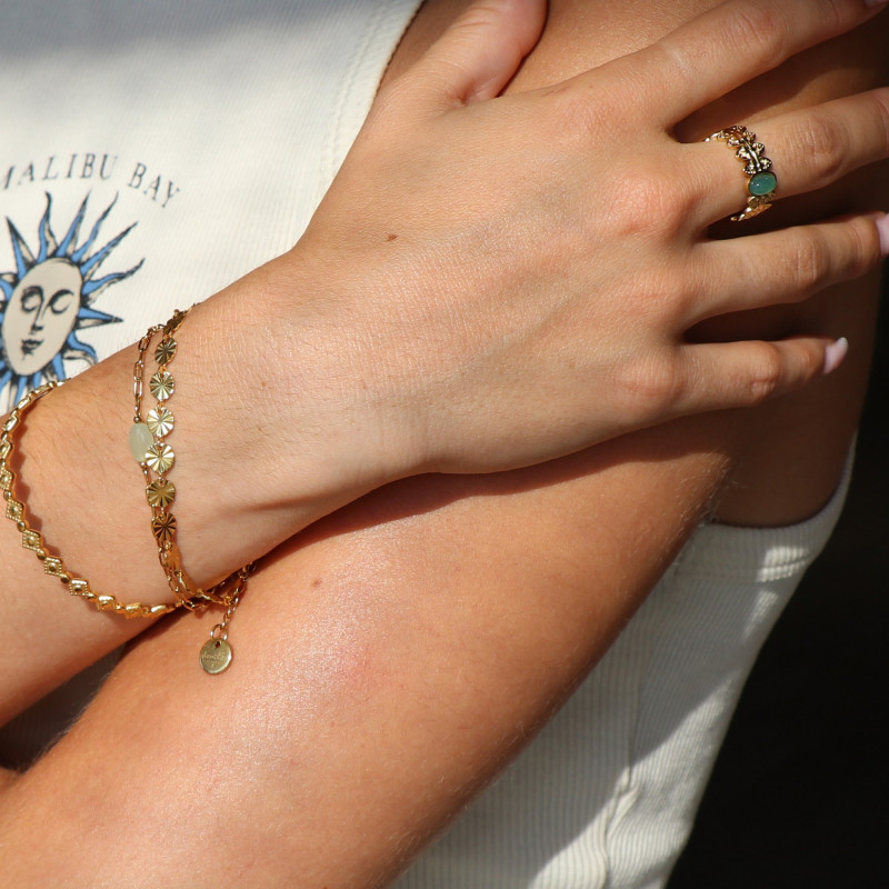 Bracelet pastilles rondes solaires - acier doré