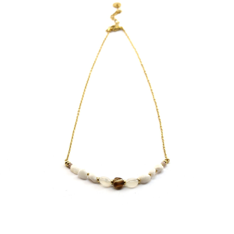 Collier chaîne nacre, agate et pierre de lune