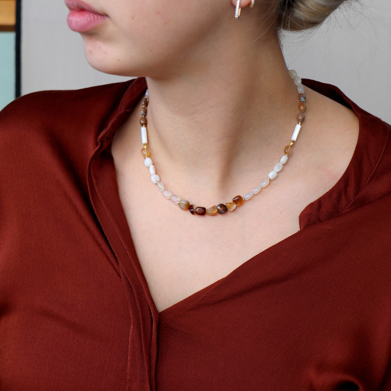 Collier nacre agate et pierre de lune