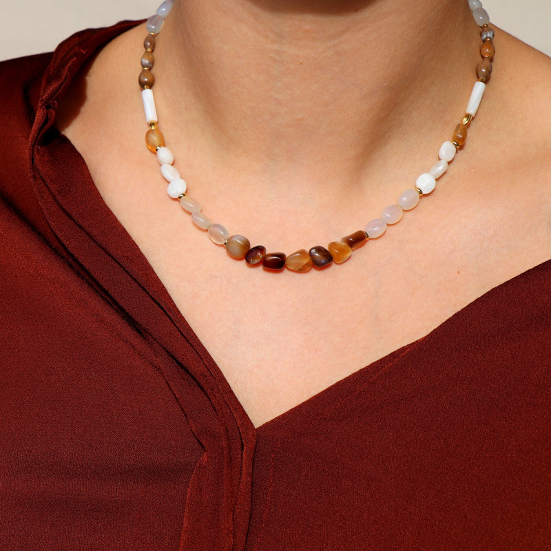 Collier nacre agate et pierre de lune