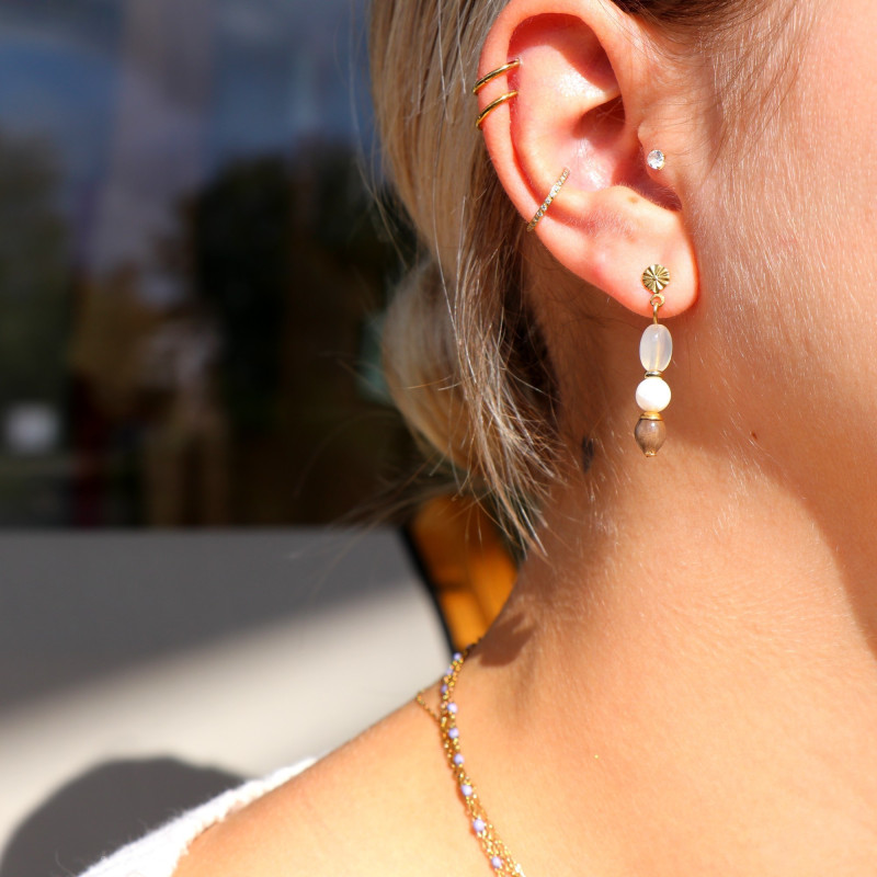 Boucles pendantes agate et pierre de lune