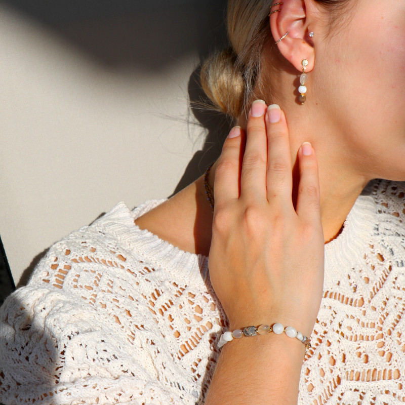 Boucles pendantes agate et pierre de lune