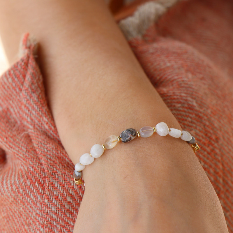 Bracelet nacre, pierre de lune et agate