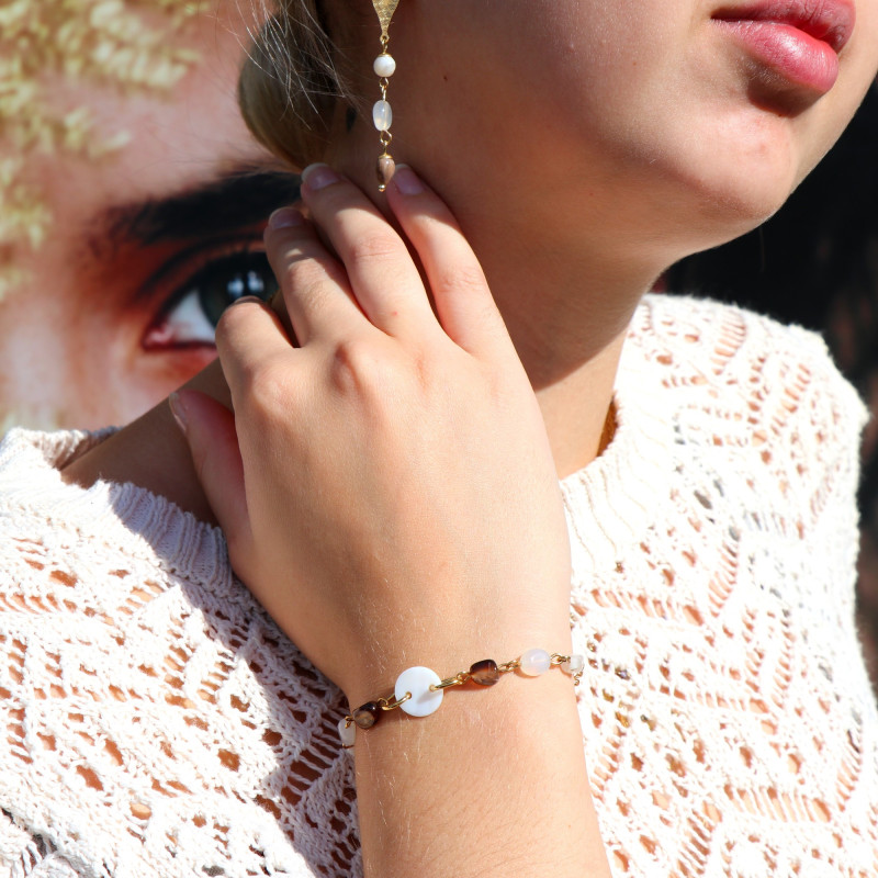 Bracelet nacre, agate et pierre de lune