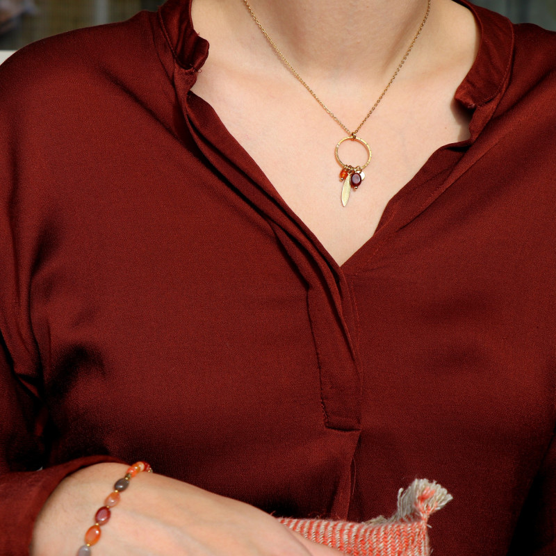 Collier attrape rêve cornaline - acier doré
