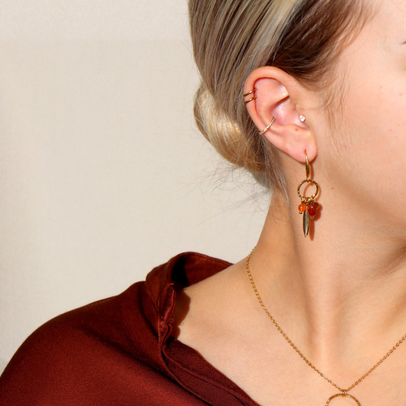 Boucles plumes cornaline