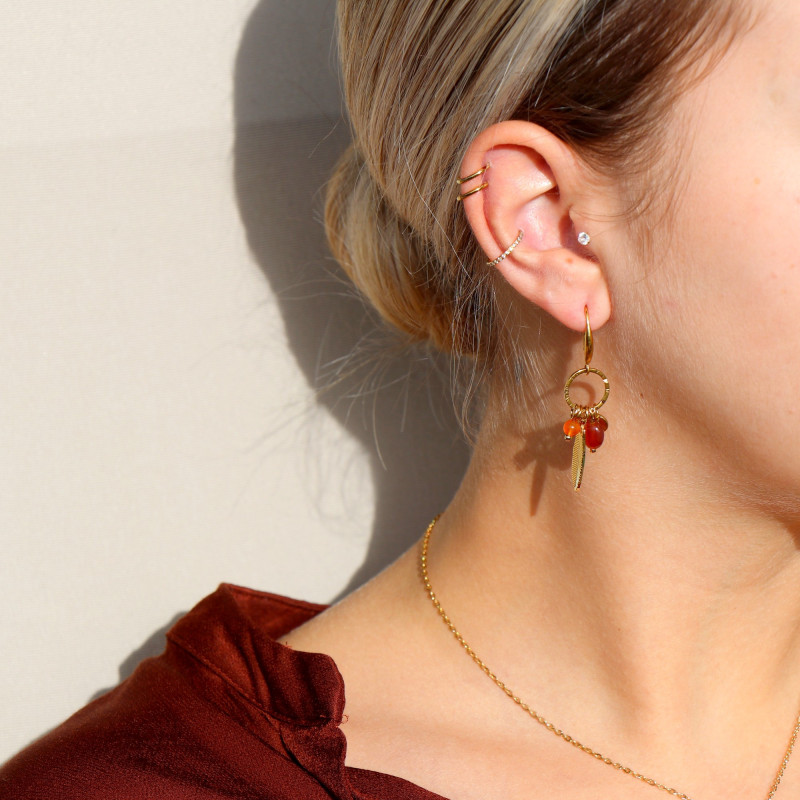 Boucles plumes cornaline