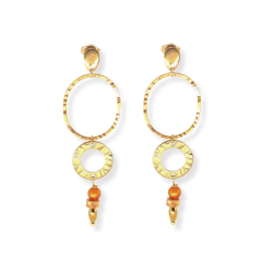 Boucles pendantes rond ciselé cornaline