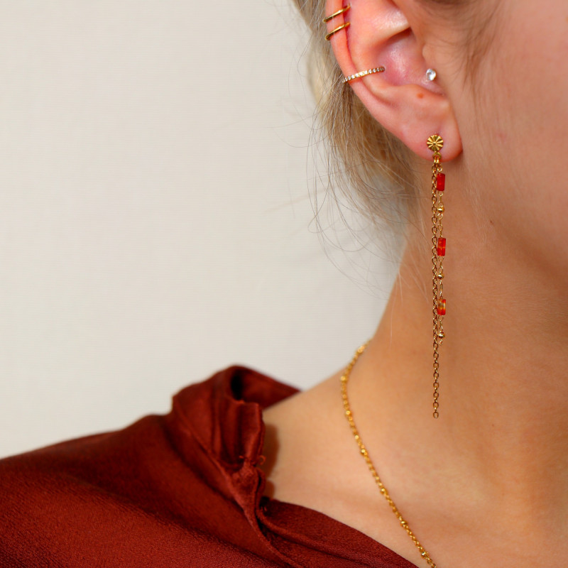 Clous double chaînes pendantes cornaline