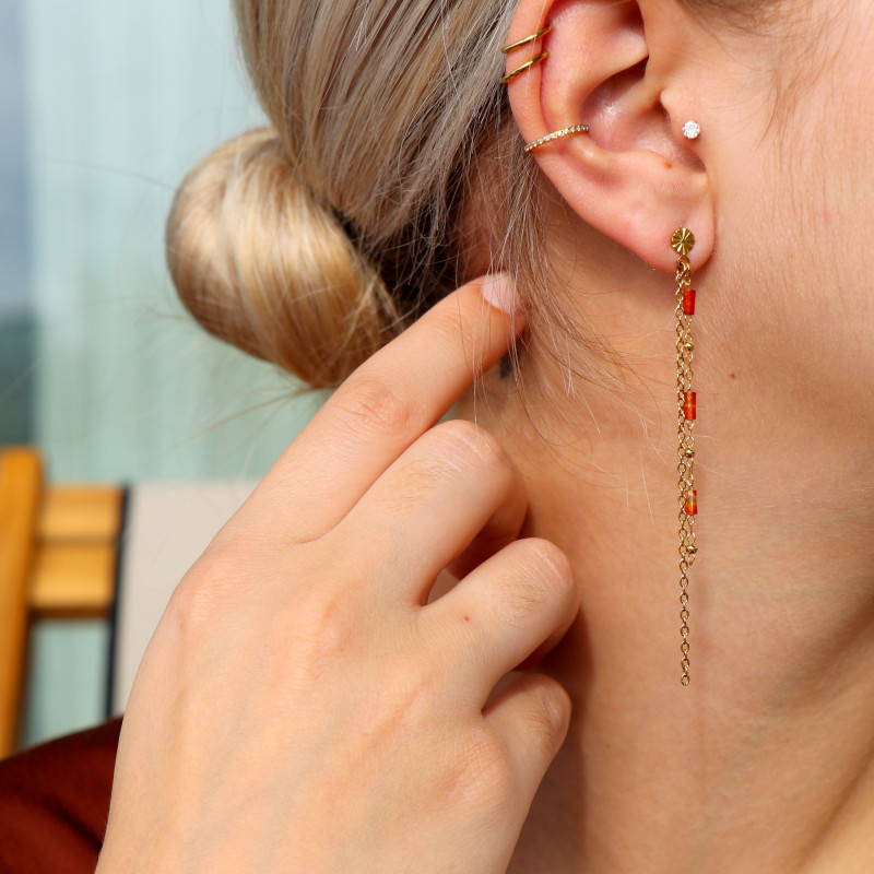 Clous double chaînes pendantes cornaline