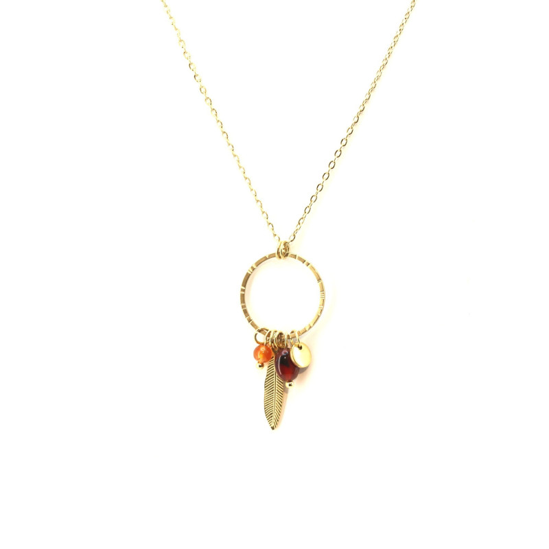Collier attrape rêve cornaline - acier doré