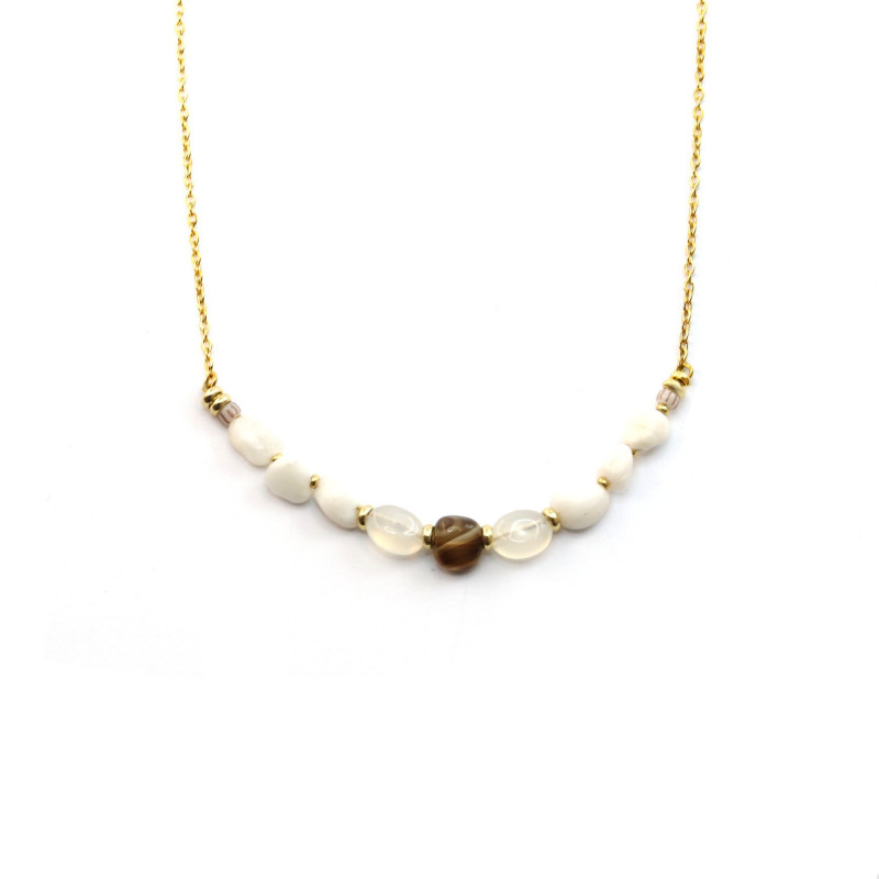 Collier chaîne nacre, agate et pierre de lune