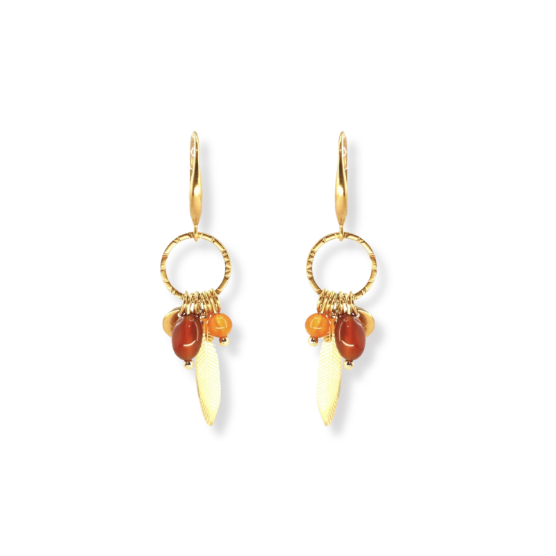 Boucles plumes cornaline