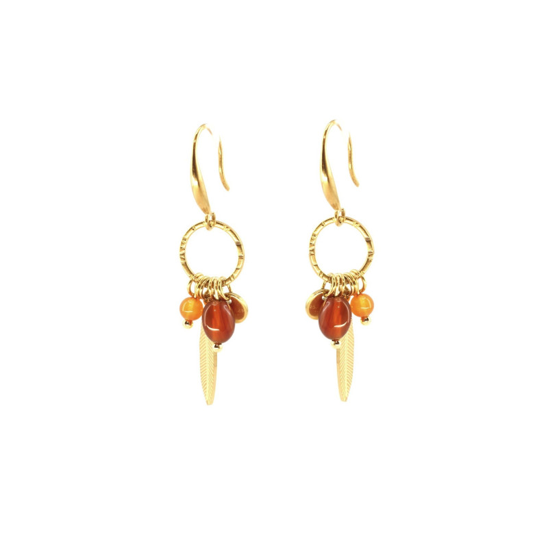 Boucles plumes cornaline