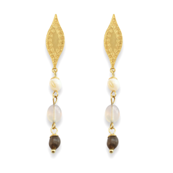 Bo pendantes feuilles nacre et agate