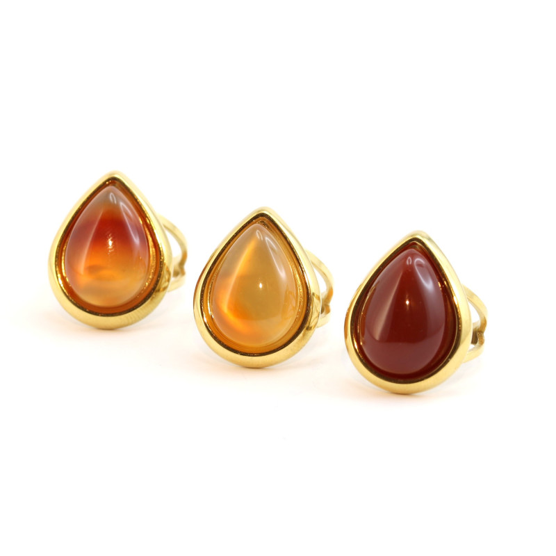 Bague goutte cornaline acier doré