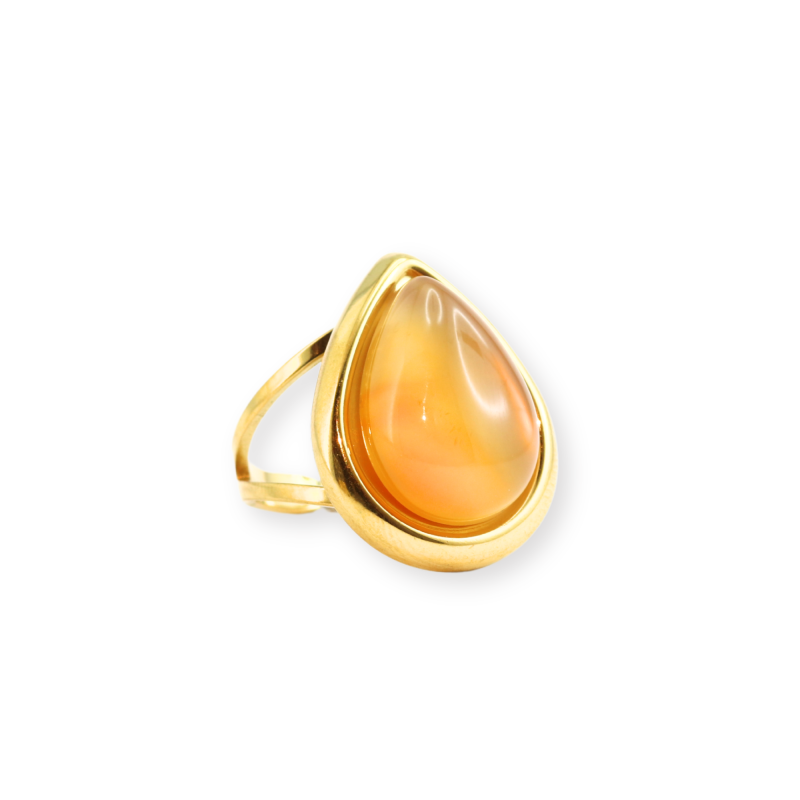 Bague goutte cornaline acier doré