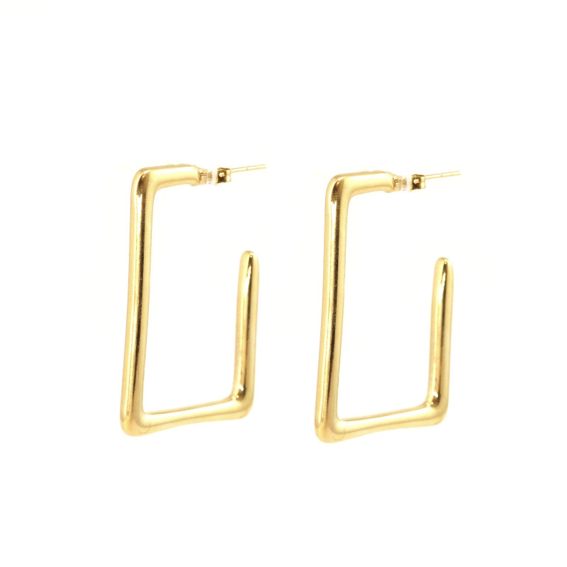Créoles rectangle acier inox doré