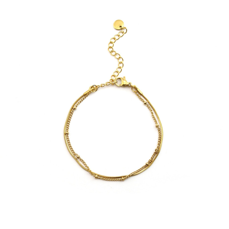 Bracelet deux rangs acier doré
