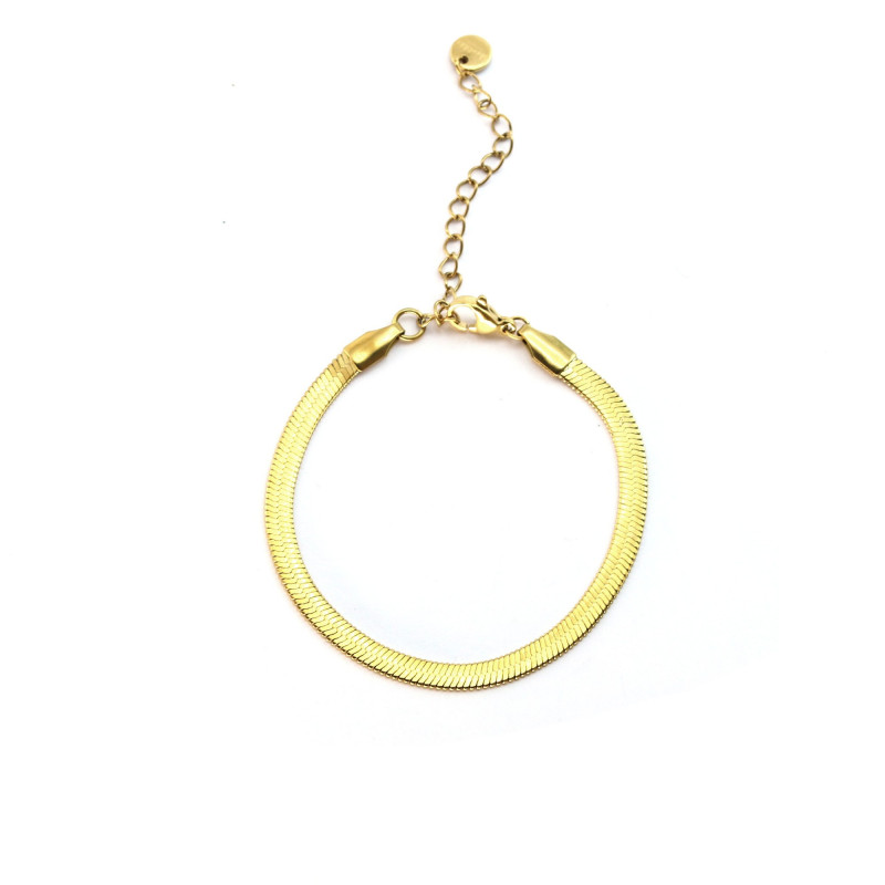 Bracelet maille plate acier doré