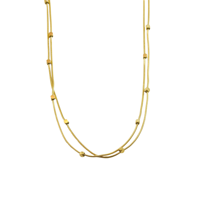 Collier double rangs cubes acier doré