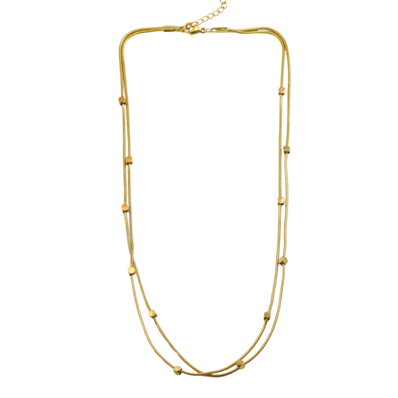 Collier double rangs cubes acier doré