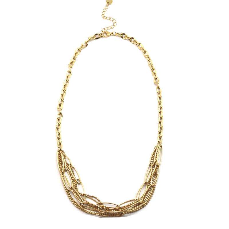 Collier multi maille acier doré