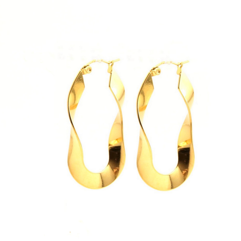 Créoles ovales vrillées acier doré 40mm