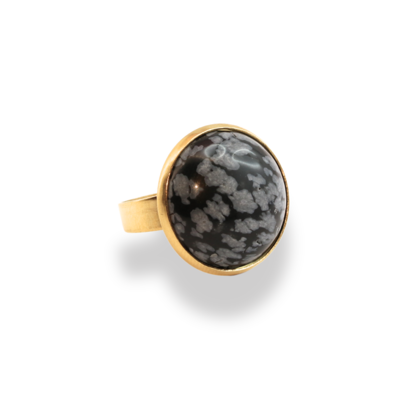 Bague ronde noir acier doré