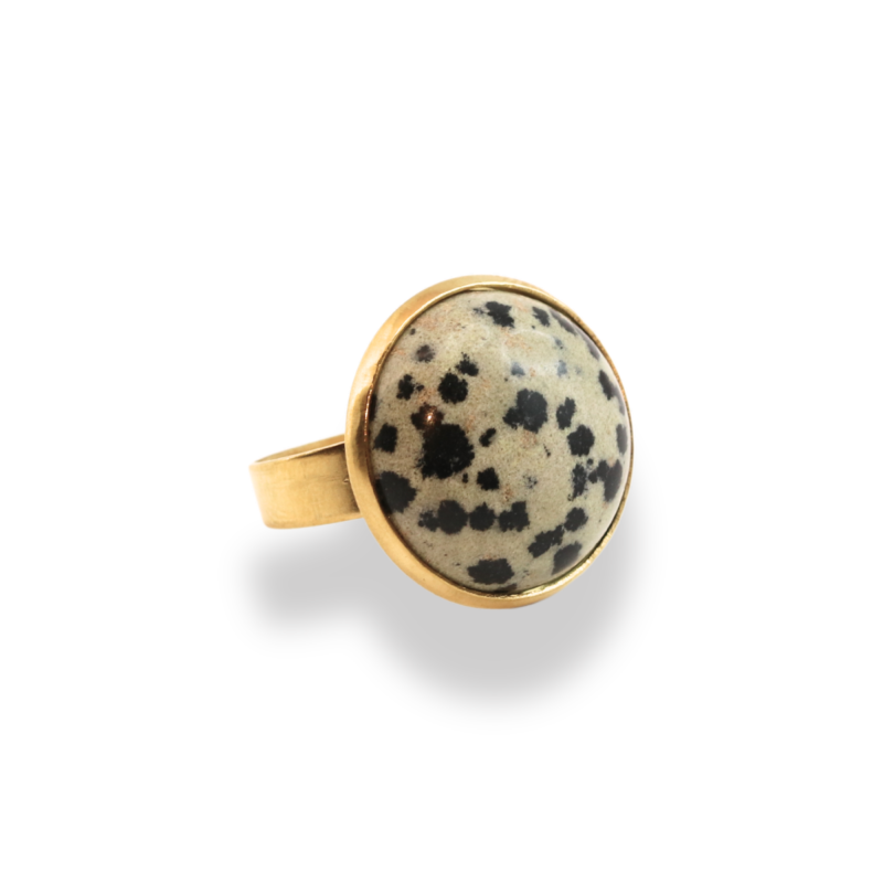 Bague ronde dalmatien acier doré