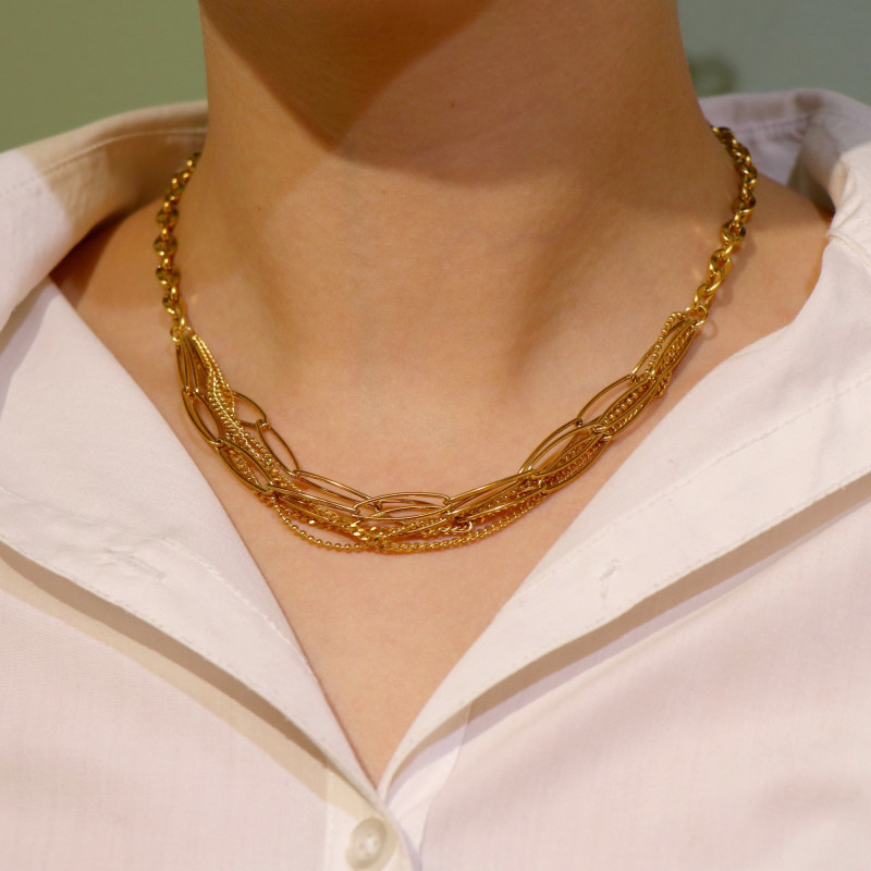 Collier multi maille acier doré