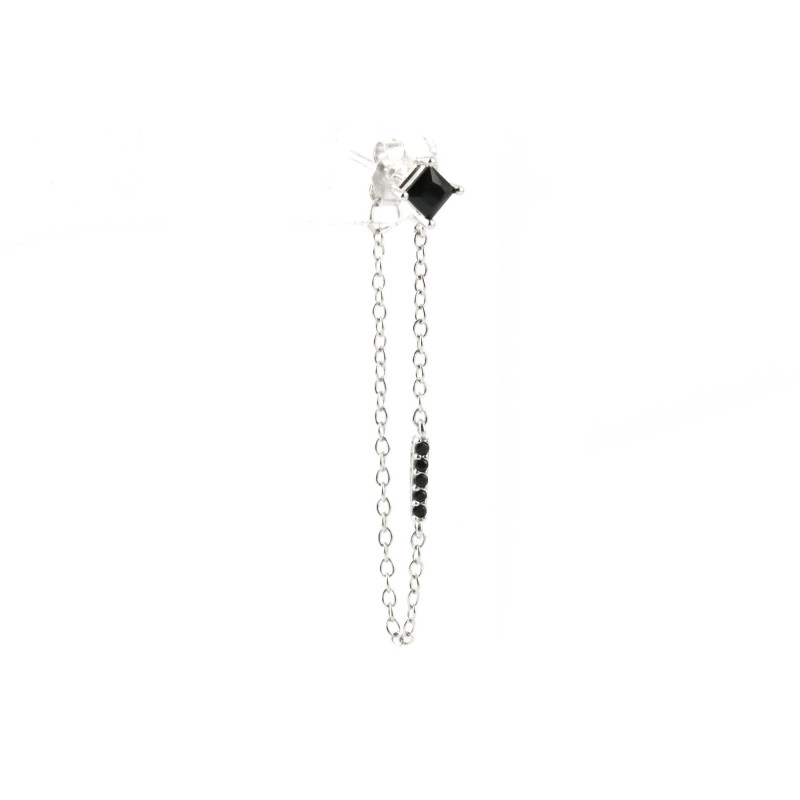 Boucles d'oreilles carré noir et chaîne - unité