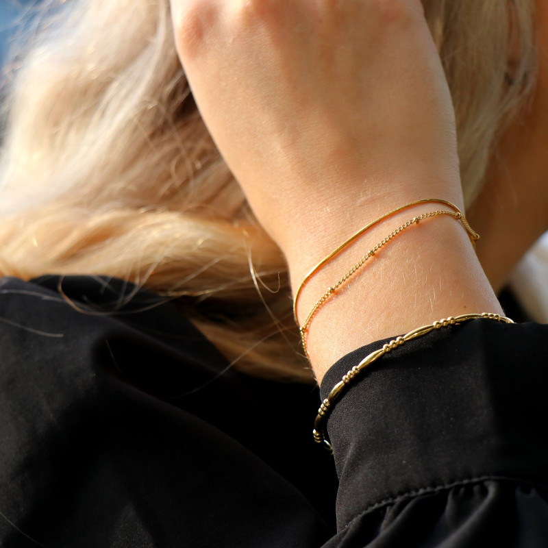 Bracelet deux rangs acier doré