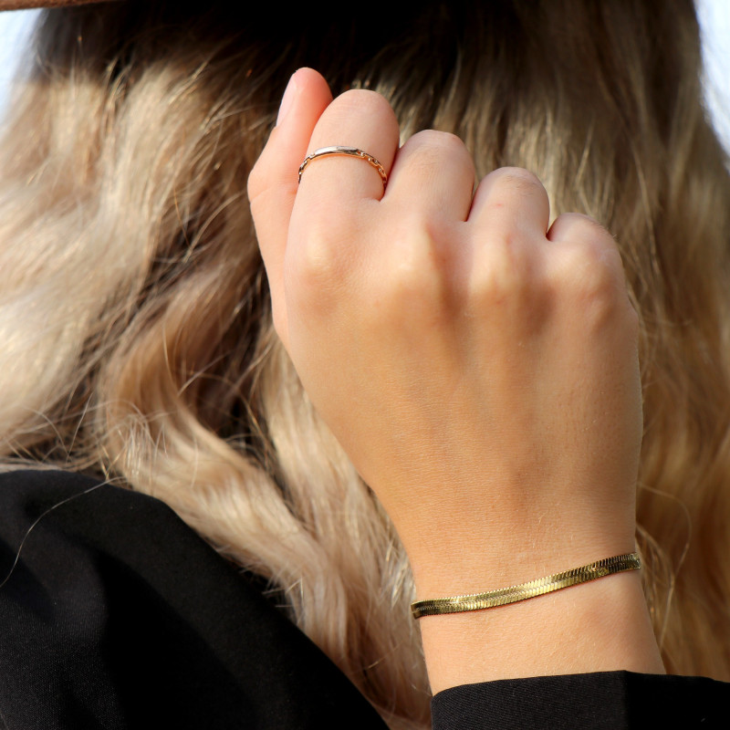 Bracelet maille plate acier doré