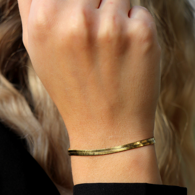 Bracelet maille plate acier doré