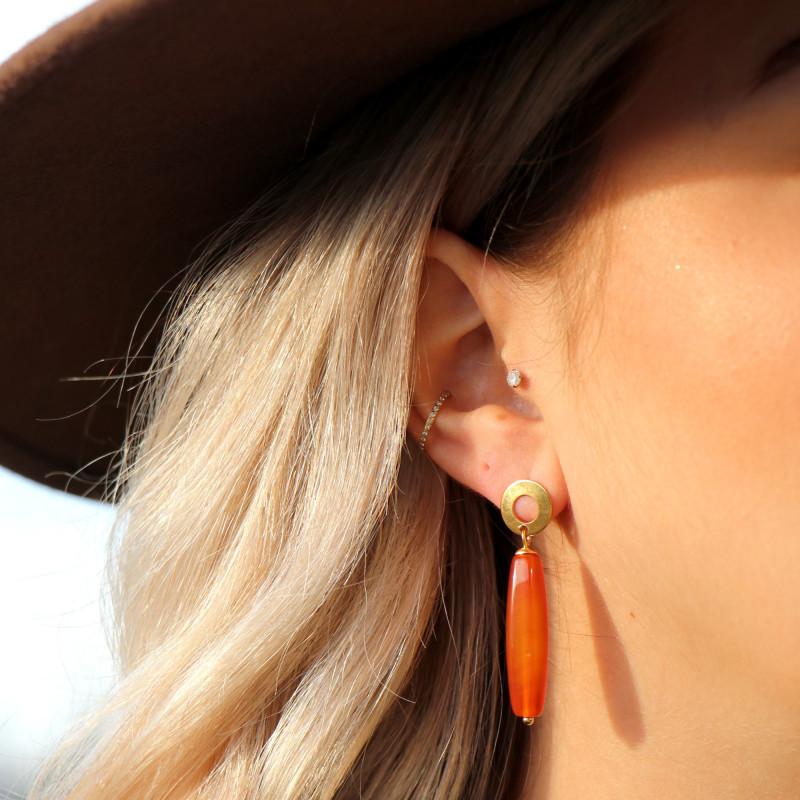 Boucles d'oreilles grandes cornalines allongées