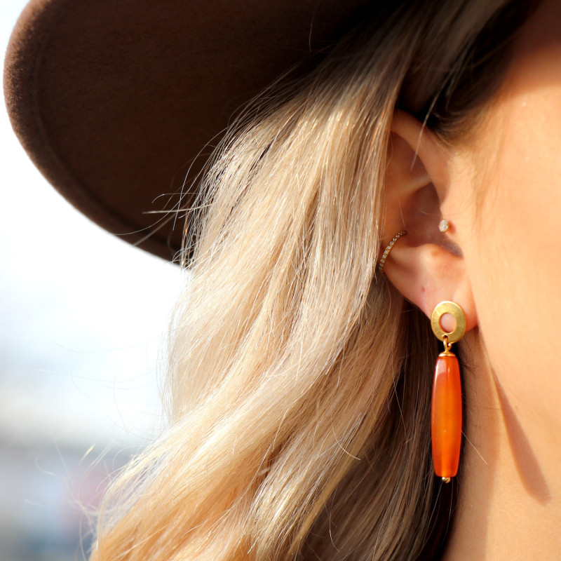 Boucles d'oreilles grandes cornalines allongées